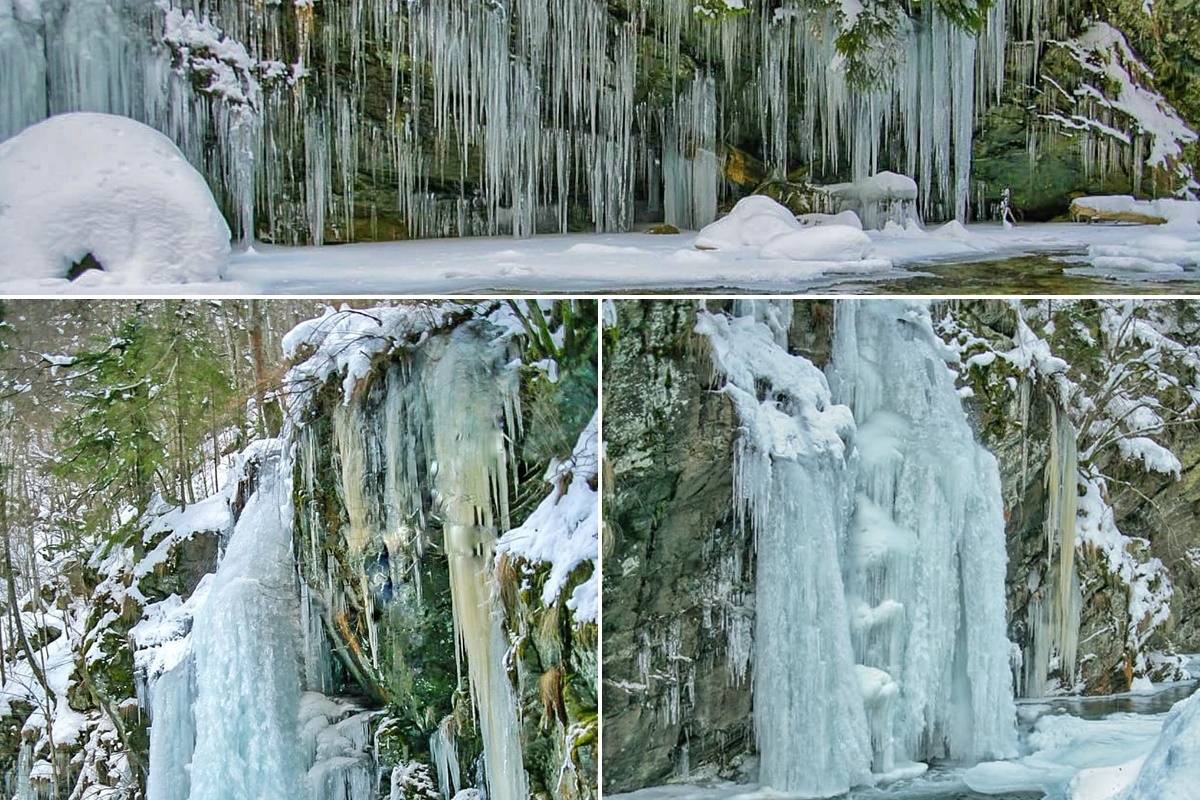 Wasserfall mit Eisvorhängen ...